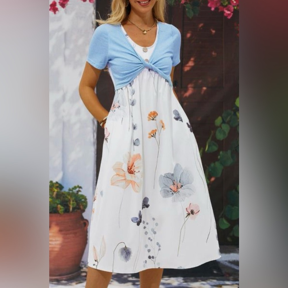 Floral Dress‎ With Attached Blue Top Size Small